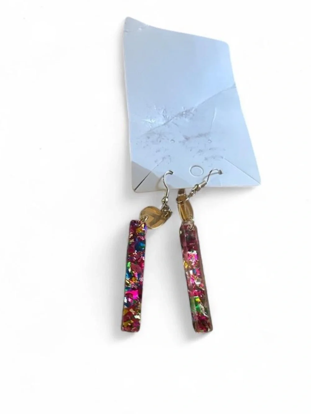 Gold Teardrop Multicolor Confetti Bar Dangle Earrings - Women Jewelry